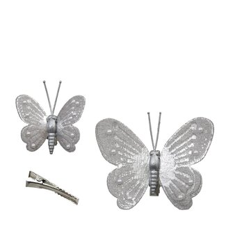4A Papillon avec clip | Couleur: Argent | Décoration de Noël | Longueur 5 - 8 centimeter | Par 10 papillons