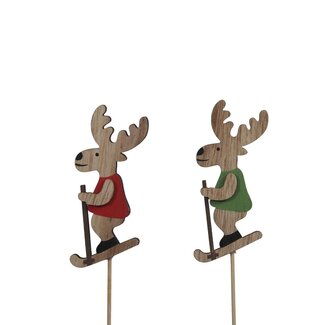 4A Rentier-Stecker | Farbe: Gemischte Farben | Weihnachtsdekoration | Länge 4 Zentimeter | Breite 8.5 Zentimeter | Länge Stecker 20 Zentimeter | Pro 12 Rentier-Stecker