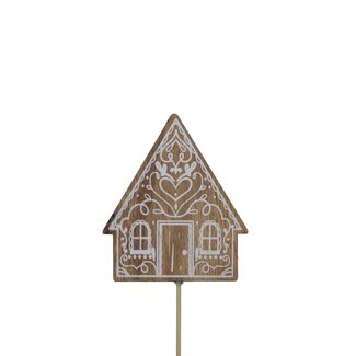 4A Petite maison, pic décoratif | Couleur : Marron clair | Décoration de Noël | Longueur 6 centimètre | Largeur 7.5 centimètre | Longueur du pic décoratif 20 centimètre | Par 12 pics décoratifs