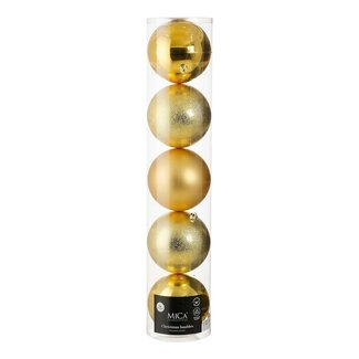 4A Plastic Christmas Baubles | Colour: Gold | Christmas Decoration | Diameter 20 centimeter | Per 5 baubles