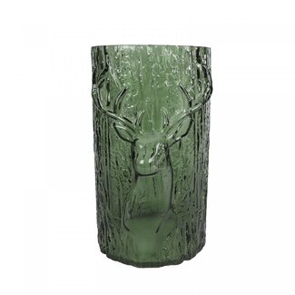 4A Glazen Vaas met Hert | Kleur: Groen | Kerst Decoratie | Diameter 18 centimeter | Hoogte 26 centimeter | Per 4 vazen