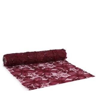 4A Chemin de table “Florette” | Couleur : Rouge bordeaux | Décoration de Noël | Largeur 28 centimètres | Longueur 2 mètres | Par rouleau