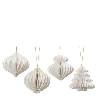 4A 3D-Figur-Christbaumanhänger Sortiert | Farbe: Naturweiß | Weihnachtsdekoration | Durchmesser 8 Zentimeter | Pro 16 Anhänger
