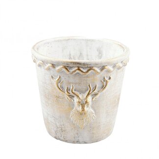 4A Keramischer Rentier-Blumentopf | Farbe: Gold | Weihnachtsdekoration | Durchmesser 18 Zentimeter | Höhe 16 Zentimeter | Pro 3 Töpfe