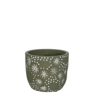 4A Pot de fleurs en céramique avec flocon de neige et étoile | Couleur : Gris | Décoration de Noël | Diamètre 11 centimètres | Hauteur 10.5 centimètres | Par 12 pots