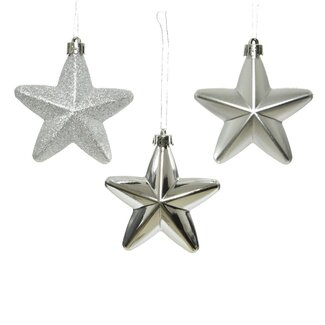 4A Sortierte Kunststoffsterne | Farbe: Silber | Weihnachtsdekoration | Durchmesser 7.5 Zentimeter | Pro 6 Sterne