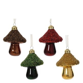 4A Paddenstoel Kerstballen | Kleur: Gemengde Kleuren | Kerst Decoratie | Diameter 9 centimeter | Per 12 kerstballen