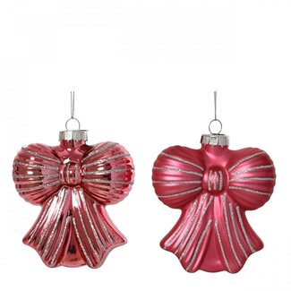 4A Strik Kerstbal Hanger Assorti | Kleur: Roze | Kerst Decoratie | Diameter 10 centimeter | Per 12 hangers