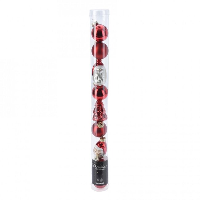 Mini boules de Noël assorties | Couleur : Rouge | Décoration de Noël | Diamètre 3 centimètres | Par 9 boules de Noël