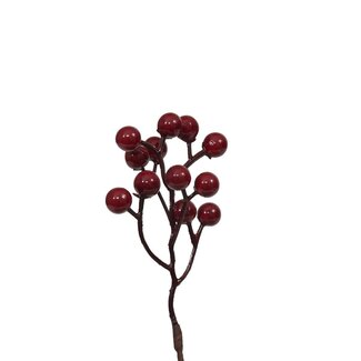 4A Décoration branche de baies | Couleur : Rouge foncé | Décoration de Noël | Longueur 17 centimètres | Par 12 branches