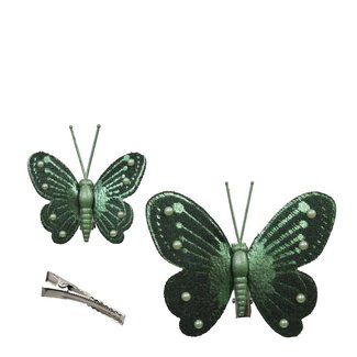 4A Décoration papillon sur pince | Couleur : Vert | Décoration de Noël | Longueur 5 - 8 centimètres | Par 10 papillons