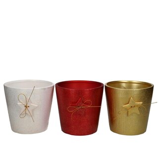 4A Pot de fleurs en céramique "Étoile" | Couleur : Couleurs assorties | Décoration de Noël | Diamètre 13 centimètres | Hauteur 12 centimètres | Par 6 pots