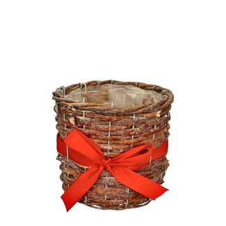 4A Pot de fleurs panier avec nœud | Couleur : Rouge | Décoration de Noël | Diamètre 15 centimètres | Hauteur 14 centimètres | Par 5 pots de fleurs