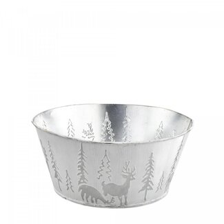 4A Bac à plantes en zinc “X-Mas” | Couleur : Blanc Gris | Décoration de Noël | Diamètre 19.5 centimètre | Hauteur 9 centimètre | Par 10 bacs