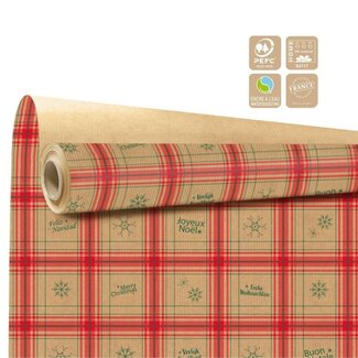 4A Kraft Papier op Rol “Glasgow” Clayrton | Kleur: Rood | Kerst Decoratie | Breedte 80 centimeter | Lengte 40 meter | Per rol