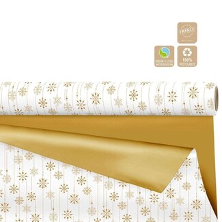 4A Papier op Rol Duo Mat “Snow” Clayrton | Kleur: Goudkleurig | Kerst Decoratie | Breedte 70 centimeter | Lengte 40 meter | Per rol