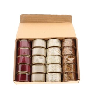 4A Ribbon “Wessia” Assorted | Colour: Mixed Colours | Christmas Decoration | Width 4 centimetre | Length 3 metre | Per 20 rolls