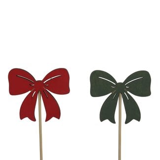 4A Bow Pick | Colour: Red Green | Christmas Decoration | Pick length ± 20 centimetre | Bow length 7 centimetre | Width 6 centimetre | Per 10 picks