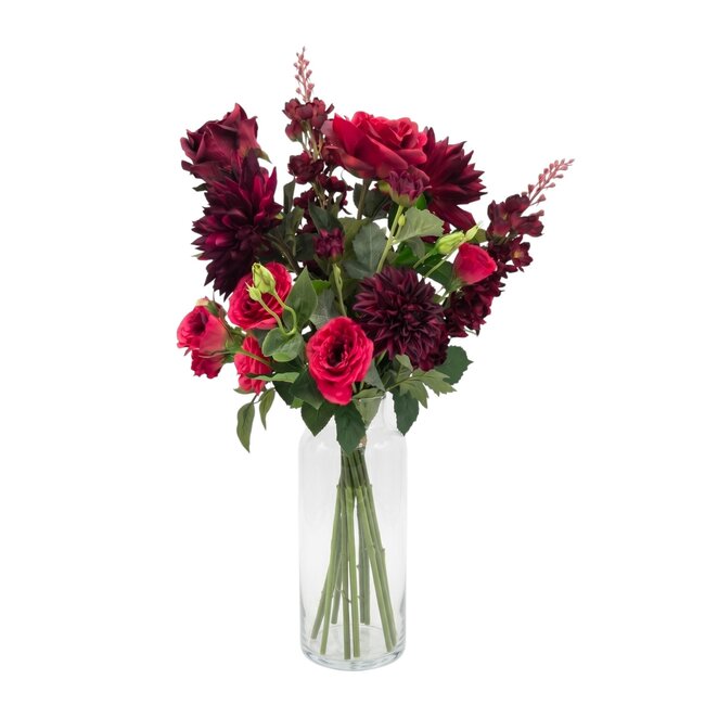Kunstbloemen Boeket “Bordeaux Beauty” | Lengte ± 60 centimeter | Met Bordeauxrode rozen en bloemen | Per boeket