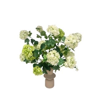 MyFlowers Kunstbloemen Boeket “Botanical Breeze” | Lengte ± 60 centimeter | Inclusief Vaas | Met roze en witte sneeuwbal Viburnum Opulus bloemen | Per boeket