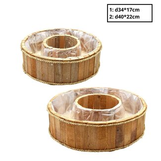 4A Anneau de plateau en bois, lot de 2 | Couleur : Brun rougeâtre | Diamètre 40 - 22 centimètres | Diamètre 34 - 17 centimètres | Par lot de 2