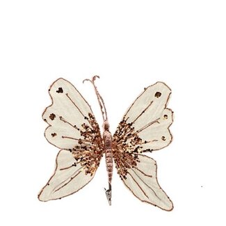 4A Schmetterling mit Clip | Farbe: Champagner | Weihnachtsdekoration | Länge 26 Zentimeter | Pro 12 Schmetterlinge