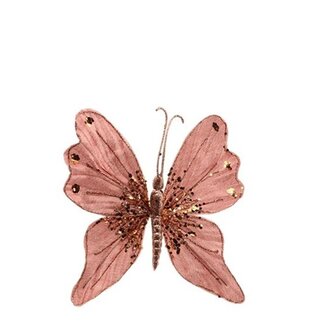 4A Schmetterling mit Clip | Farbe: Altrosa | Weihnachtsdekoration | Länge 26 Zentimeter | Pro 12 Schmetterlinge