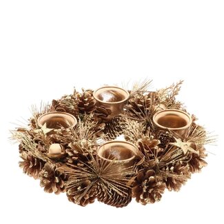4A Glass Tealight Holder Wreath “Celie” | Colour: Gold | Christmas Decoration | Diameter 30 centimetres | Height 9 centimetres | Per wreath
