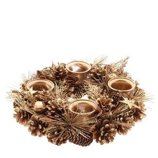 4A Glazen Theelichthouder Krans “Celie” | Kleur: Goud | Kerst Decoratie | Diameter 30 centimeter | Hoogte 9 centimeter | Per krans