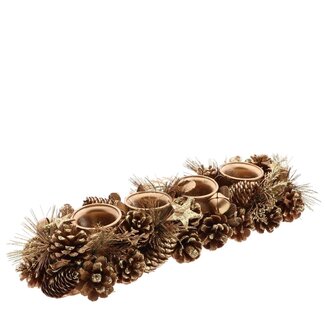 4A Glazen Theelichthouder “Celie” | Kleur: Goud | Kerst Decoratie | Lengte 45 centimeter | Breedte 15 centimeter | Hoogte 8 centimeter | Per set van 2