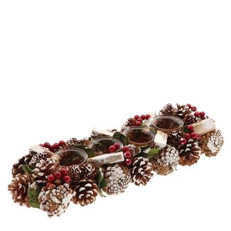 4A Glas-Teelichthalter mit Tannenzapfen-Dekoration | Farbe: Rot | Weihnachtsdekoration | Länge 45 Zentimeter | Breite 15 Zentimeter | Höhe 9 Zentimeter | Pro Set mit 2