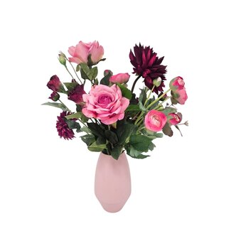 MyFlowers Kunstblumenstrauß „Pink Passion“ | Länge ± 60 Zentimeter | Inklusive Vase | Mit hellrosa und dunkelrosa Kunstblumen | Pro Strauß