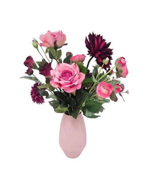 MyFlowers Kunstbloemen Boeket “Pink Passion” | Lengte ± 60 centimeter | Inclusief Vaas | Met lichtroze en donkerroze kunstbloemen | Per boeket