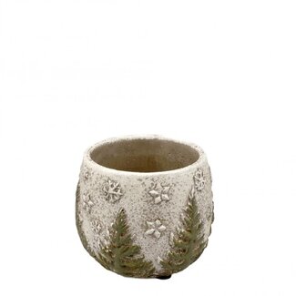 4A Ceramic Flower Pot with Christmas Tree and Snowflakes | Colour: Grey | Christmas Decoration | Diameter 10.5 centimetres | Height 9 centimetres | Per 12 flower pots