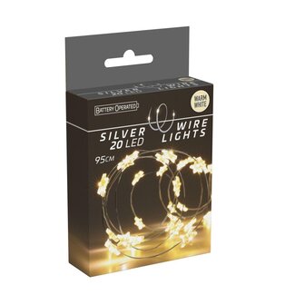 4A Guirlande LED étoile avec 20 ampoules | Lumière blanc chaud | Couleur : argent | Décoration de Noël | Longueur 95 centimètres | Piles incluses | Par guirlande