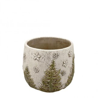 4A Pot de fleurs en céramique avec sapin de Noël et flocons de neige | Couleur : gris | Décoration de Noël | Diamètre 15,5 centimètres | Hauteur 13,5 centimètres | Par lot de 4 pots de fleurs