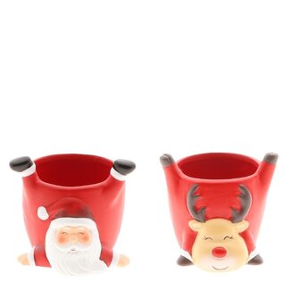 4A Ceramic Santa Flower Pot Planter | Colour: Red | Christmas Decoration | Diameter 13 centimetres | Height 12 centimetres | Pack of 6 flower pots
