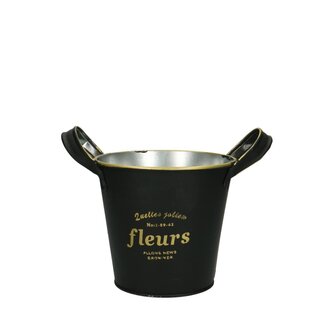 4A Cache-pot seau en zinc « Nolan » | Couleur : noir | Diamètre 13 centimètres | Hauteur 12 centimètres | Par 10 cache-pots