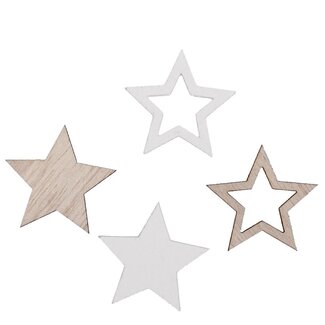 4A Houten Ster Decoratie | Kleur: Natuurlijk Wit | Kerstdecoratie | Diameter 2.5 centimeter | Per 48 sterren