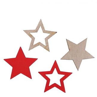 4A Holzstern-Dekoration | Farbe: Rot | Weihnachtsdekoration | Durchmesser 2,5 Zentimeter | Pro 48 Sterne