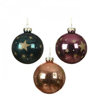 4A Glas-Weihnachtskugel Stern, sortiert | Farbe: Gemischte Farben | Weihnachtsdekoration | Durchmesser 80 Millimeter | Je 12 Weihnachtskugeln