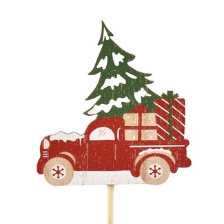 4A Auto mit Weihnachtsbaum-Stecker | Farbe: Rot | Weihnachtsdekoration | Breite 7 Zentimeter | Länge des Steckers ± 20 Zentimeter | Je 20 Stecker