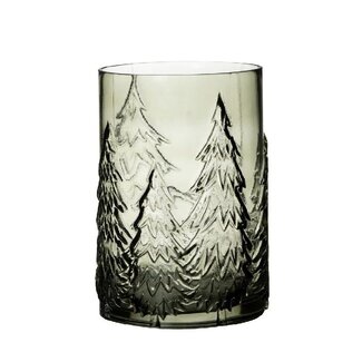4A Vase cylindrique en verre avec sapin de Noël | Couleur : vert | Décoration de Noël | Diamètre 16 centimètres | Hauteur 22 centimètres | Par vase