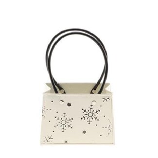 4A Pot de fleurs en zinc, jardinière en forme de sac | Couleur : blanc naturel | Décoration de Noël | Hauteur 11,5 centimètres | Longueur 15 centimètres | Largeur 7 centimètres | Par 6 jardinières