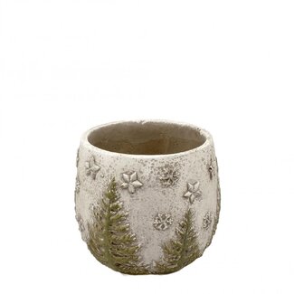 4A Keramik-Blumentopf mit Weihnachtsbaum und Schneeflocken | Farbe: Grau | Weihnachtsdekoration | Durchmesser 13,5 Zentimeter | Höhe 11,5 Zentimeter | Pro 6 Blumentöpfe