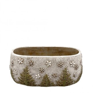 4A Ceramic Planter with Christmas Tree and Snowflakes | Colour: Grey | Christmas Decoration | Length 24 centimetres | Width 12 centimetres | Height 10.5 centimetres | Pack of 4 planters