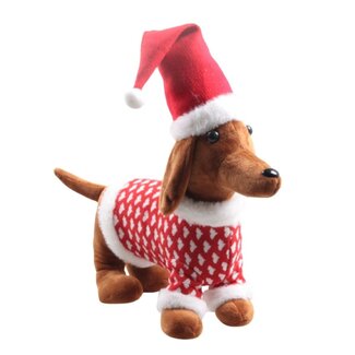 4A Plüsch-Dackel-Kuscheltier „Max“ | Farbe: Rot | Weihnachtsdekoration | Länge 46 Zentimeter | Breite 13 Zentimeter | Höhe 50 Zentimeter | Pro Dackel