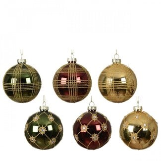 4A Assorted Glass Christmas Baubles "Shiny" | Colour: Mixed Colours | Christmas Decoration | Diameter 80 millimetres | Pack of 12 baubles