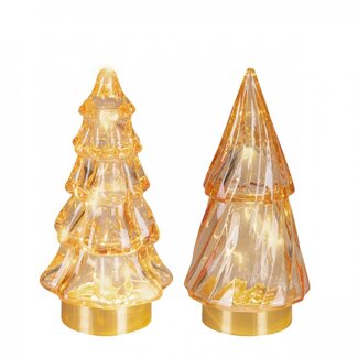 4A Glass LED Christmas Tree Assortment | Colour: Gold | Christmas decoration | Diameter 6 centimetres | Height 13 centimetres | Per 12 trees