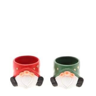 4A Pot de fleurs en céramique en forme de gnome | Couleur : couleurs assorties | Décoration de Noël | Diamètre 8 centimètres | Hauteur 7 centimètres | Par lot de 12 pots de fleurs